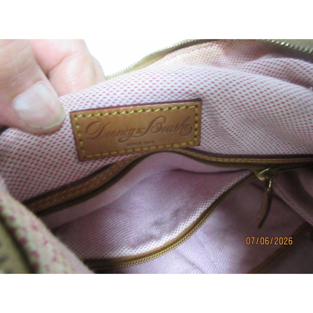 Dooney & Bourke Tan Pebbled Leather Hobo Shoulder Bag with Pink Gingham Lining - Picture 5 of 14